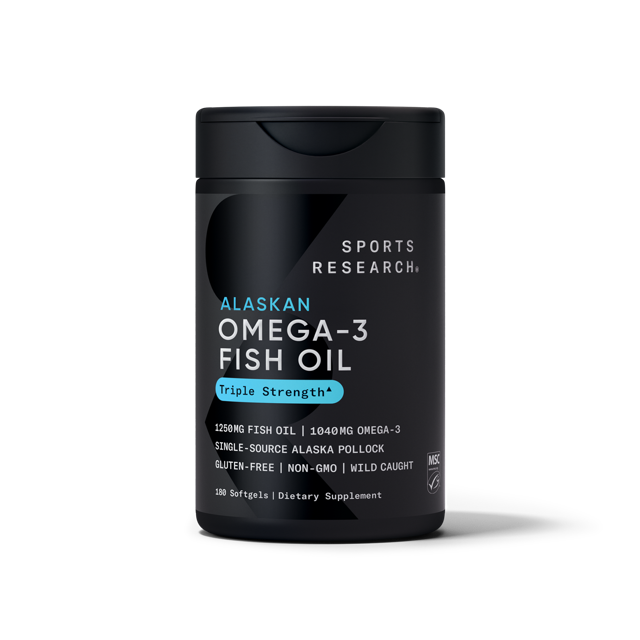 Sports Research Triple Strength Omega-3 Fish Oil from Wild Alaska Pollock, 1250 mg softgel bottle